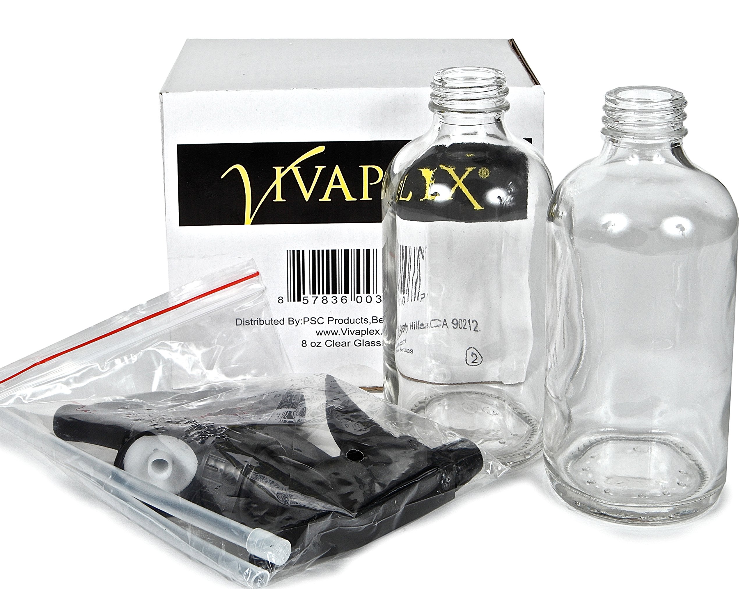 Vivaplex, 2, Large, 8 oz, Empty, Clear Glass Spray Bottles with Black Trigger Sprayers