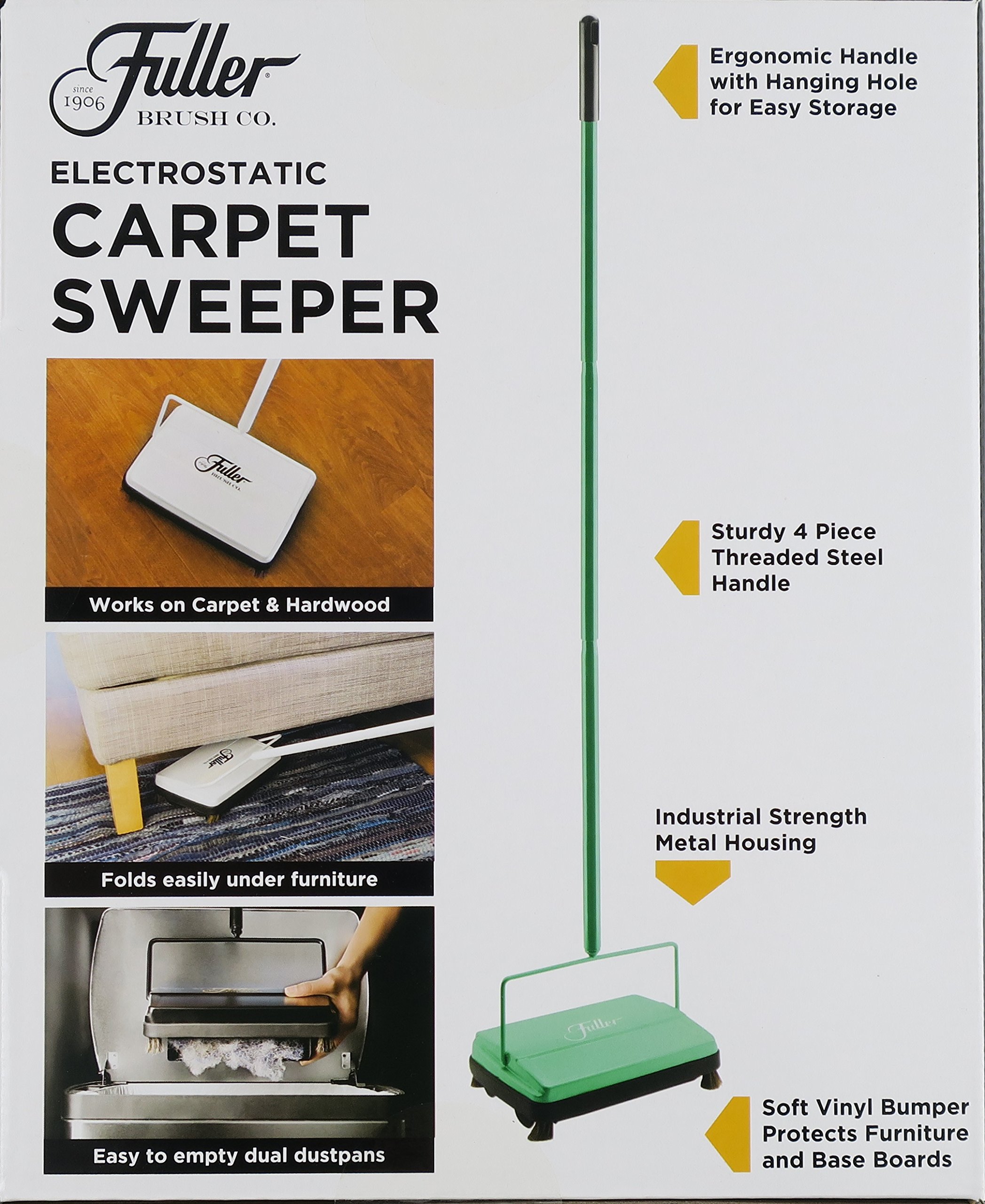 Fuller Brush 17029 Electrostatic Carpet & Floor Sweeper - 9" Cleaning Path - Lightweight - Ideal for Crumby Messes - Works On Carpets & Hard Floor Surfaces - Fresh Mint