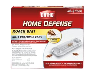 ortho home defense roach bait - kills cockroaches & eggs in your home, palatable for 6 months, includes 8 individual stations