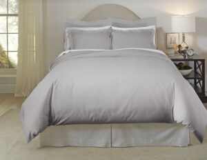 pointehaven 620 thread count cotton oversized solid duvet set - 3 piece bedding duvet set with button closure 100% long staple cotton duvet set with tie-backs all season full/queen grey