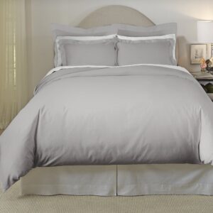 Pointehaven 620 Thread Count Cotton Oversized Solid Duvet Set - 3 Piece Bedding Duvet Set with Button Closure 100% Long Staple Cotton Duvet Set with Tie-Backs All Season Full/Queen Grey