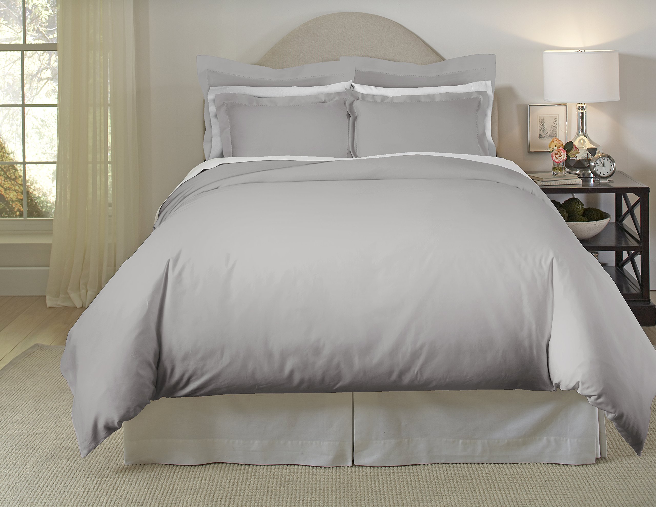 Pointehaven 620 Thread Count Cotton Oversized Solid Duvet Set - 3 Piece Bedding Duvet Set with Button Closure 100% Long Staple Cotton Duvet Set with Tie-Backs All Season Full/Queen Grey