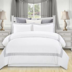 SUPERIOR Glenmont Embroidered Duvet Cover Set, Long-Staple Cotton, King/Cal King, White