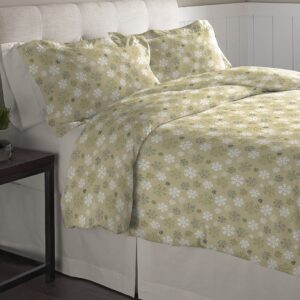 Pointehaven Flannel Oversized Duvet Set, Full/Queen, Snow Flakes Oatmeal