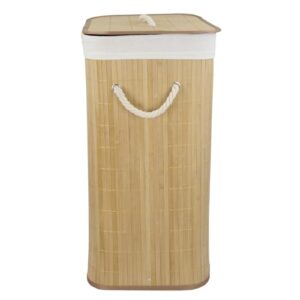 Home Basics Foldable Bamboo Laundry Basket Hamper (Rectangle, Natural)