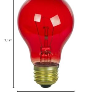 Sunlite 40447 Incandescent Red A19 25W Light Bulbs with Medium E26 Base (6 Pack)