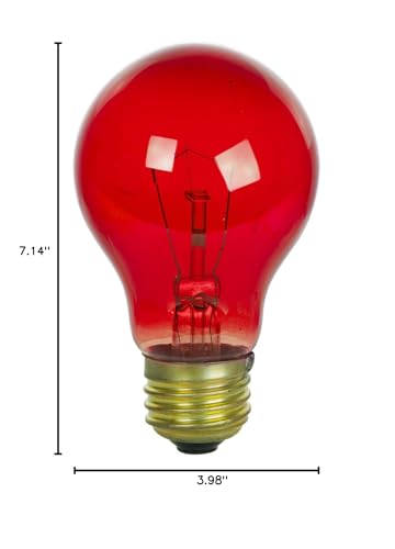 Sunlite 40447 Incandescent Red A19 25W Light Bulbs with Medium E26 Base (6 Pack)