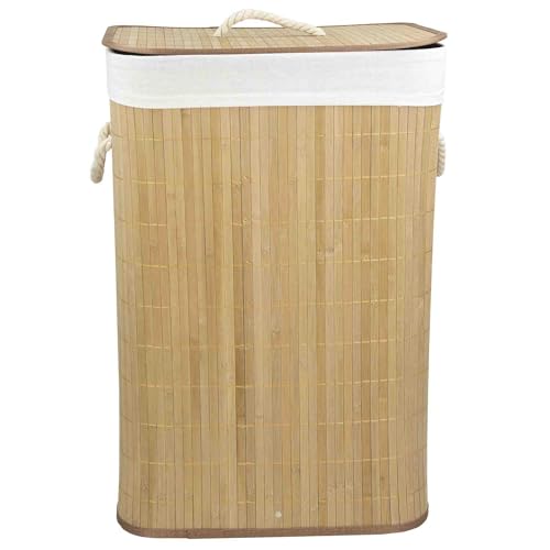 Home Basics Foldable Bamboo Laundry Basket Hamper (Rectangle, Natural)