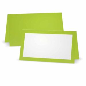 lime green place cards - flat or tent - 10 or 50 pack - white blank front with solid color border - placement table name seating stationery party supplies - occasion or dinner event (50, tent style)