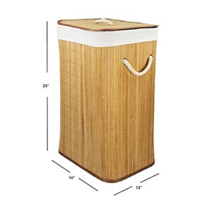 Home Basics Foldable Bamboo Laundry Basket Hamper (Rectangle, Natural)