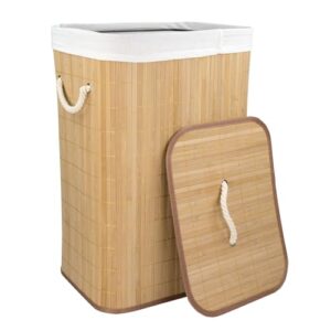 home basics foldable bamboo laundry basket hamper (rectangle, natural)