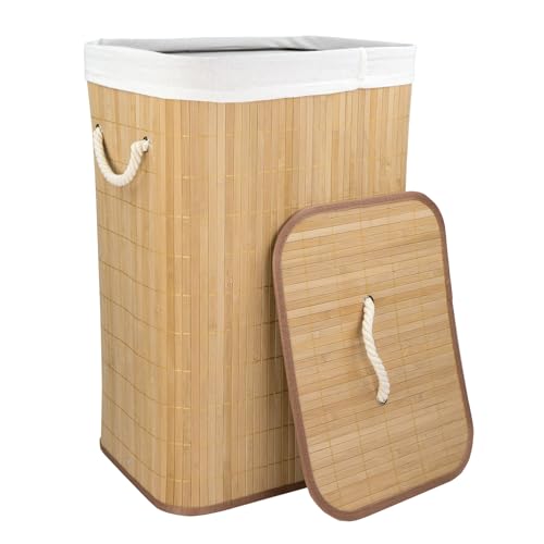 Home Basics Foldable Bamboo Laundry Basket Hamper (Rectangle, Natural)