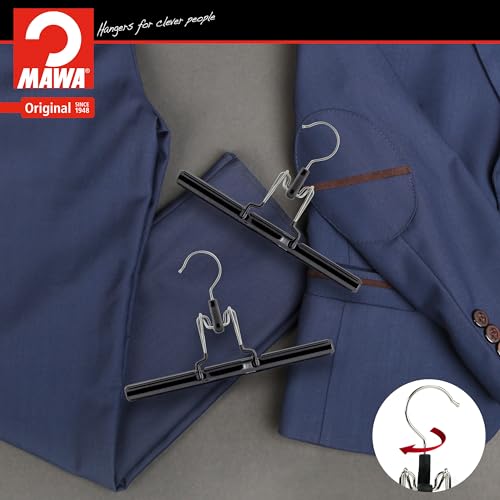 Mawa by Reston Lloyd Non-Slip Space-Saving Clothes Hanger with Clamp For Pants & Skirts, Style M/26, Set of 5, Black