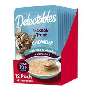 Hartz Delectables Chowder Lickable Wet Cat Treats for Senior Cats, Tuna & Whitefish, 1.4 Ounce (Pack of 12)(Packaging May Vary )