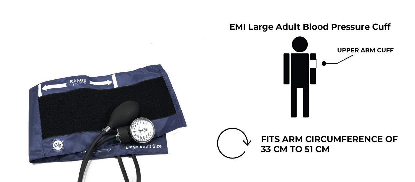 EMI EBL-430 Navy Sprague Rappaport Dual Head Stethoscope and Manual Aneroid Sphygmomanometer Blood Pressure with Large Adult Cuff (Cuff Size: 33 cm to 51 cm | 13 inch to 20 inch)