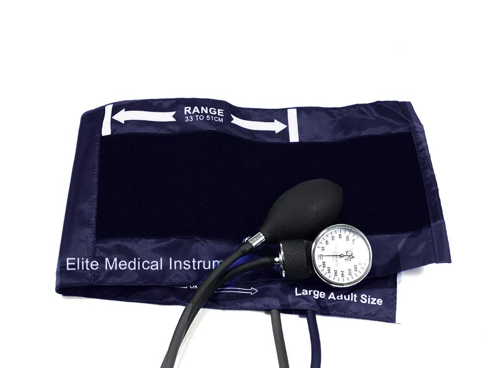 EMI Aneroid Sphygmomanometer Manual Blood Pressure Navy Large Adult Cuff (Large Adult - Navy)