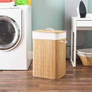 Home Basics Foldable Bamboo Laundry Basket Hamper (Rectangle, Natural)