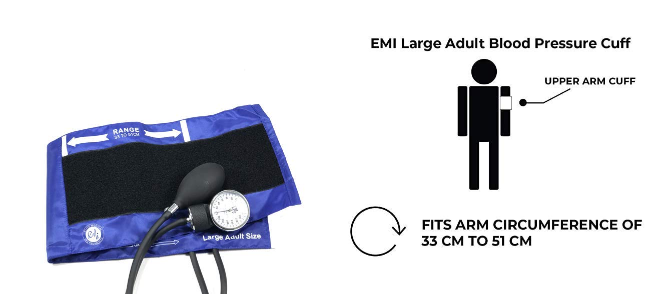 EMI EBL-430 Royal Sprague Stethoscope and Large Adult Cuff (See Large Cuff Size: 33 cm to 51 cm | 13 inch to 20 inch) Aneroid Sphygmomanometer Manual Blood Pressure Set