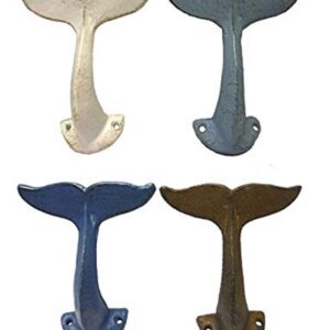 Birsppy Set of Four Nautical Whale Tail Wall Hooks - Distressed Finishes