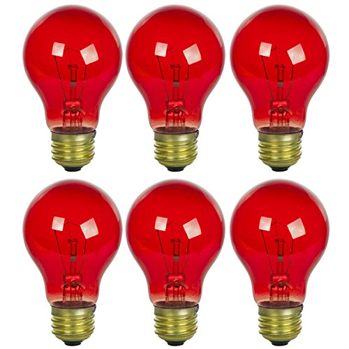 Sunlite 40447 Incandescent Red A19 25W Light Bulbs with Medium E26 Base (6 Pack)