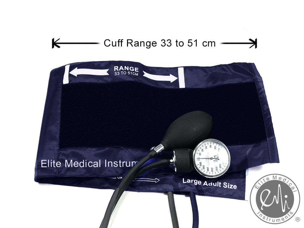 EMI Aneroid Sphygmomanometer Manual Blood Pressure Navy Large Adult Cuff (Large Adult - Navy)