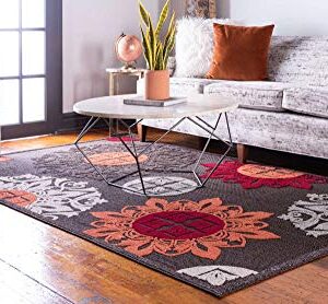 Unique Loom Outdoor Modern Collection Area Rug - Chicago (5' 1" x 8' Rectangle, Brown/ Orange)