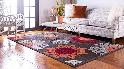 Unique Loom Outdoor Modern Collection Area Rug - Chicago (5' 1" x 8' Rectangle, Brown/ Orange)