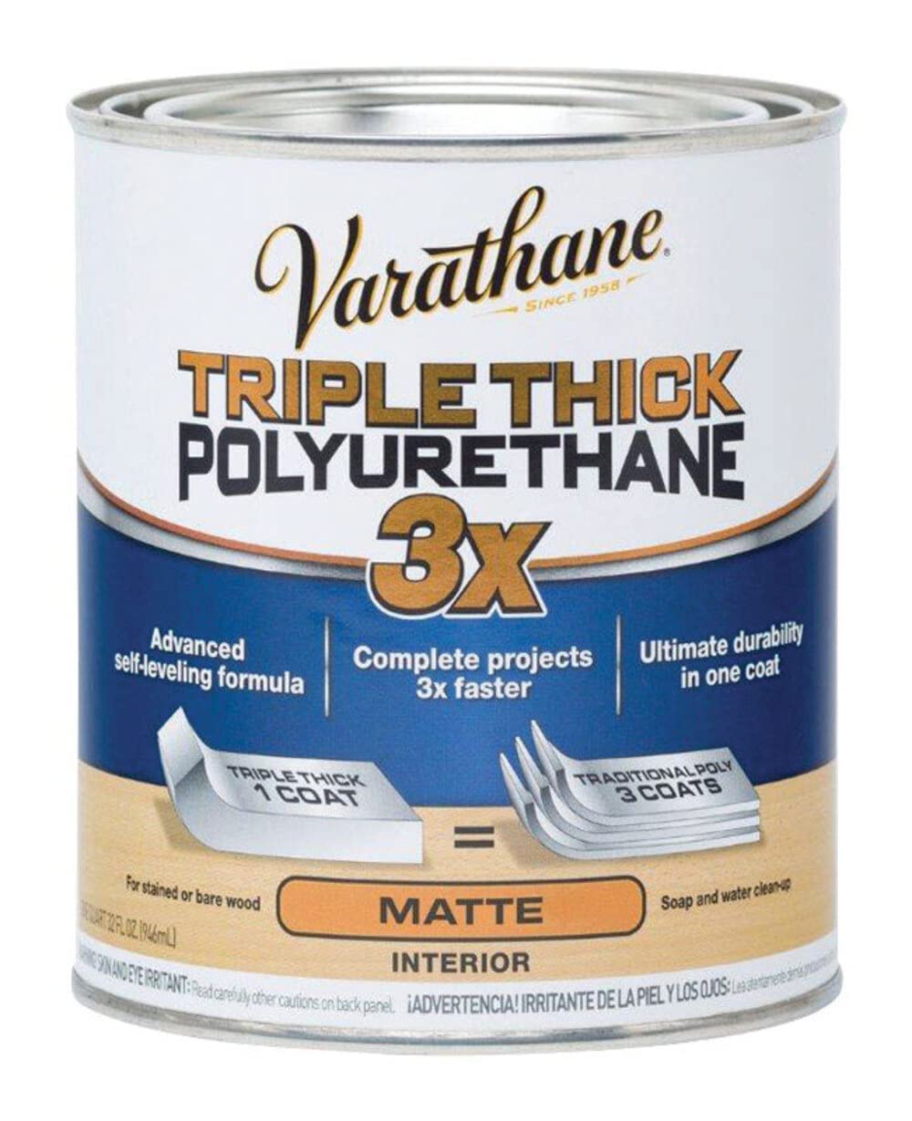 Varathane 304588 Triple Thick Polyurethane Wood Finish, Matte, Quart