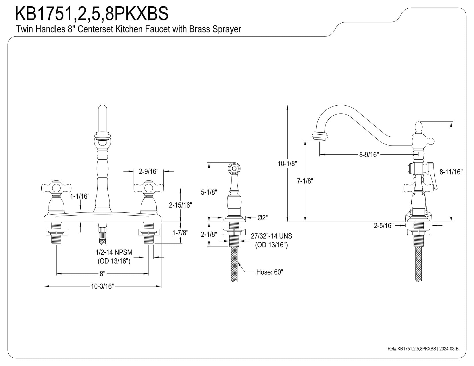 Kingston Brass KB1751PKXBS Duchess Centerset Kitchen Faucet, 8-5/8", Polished Chrome