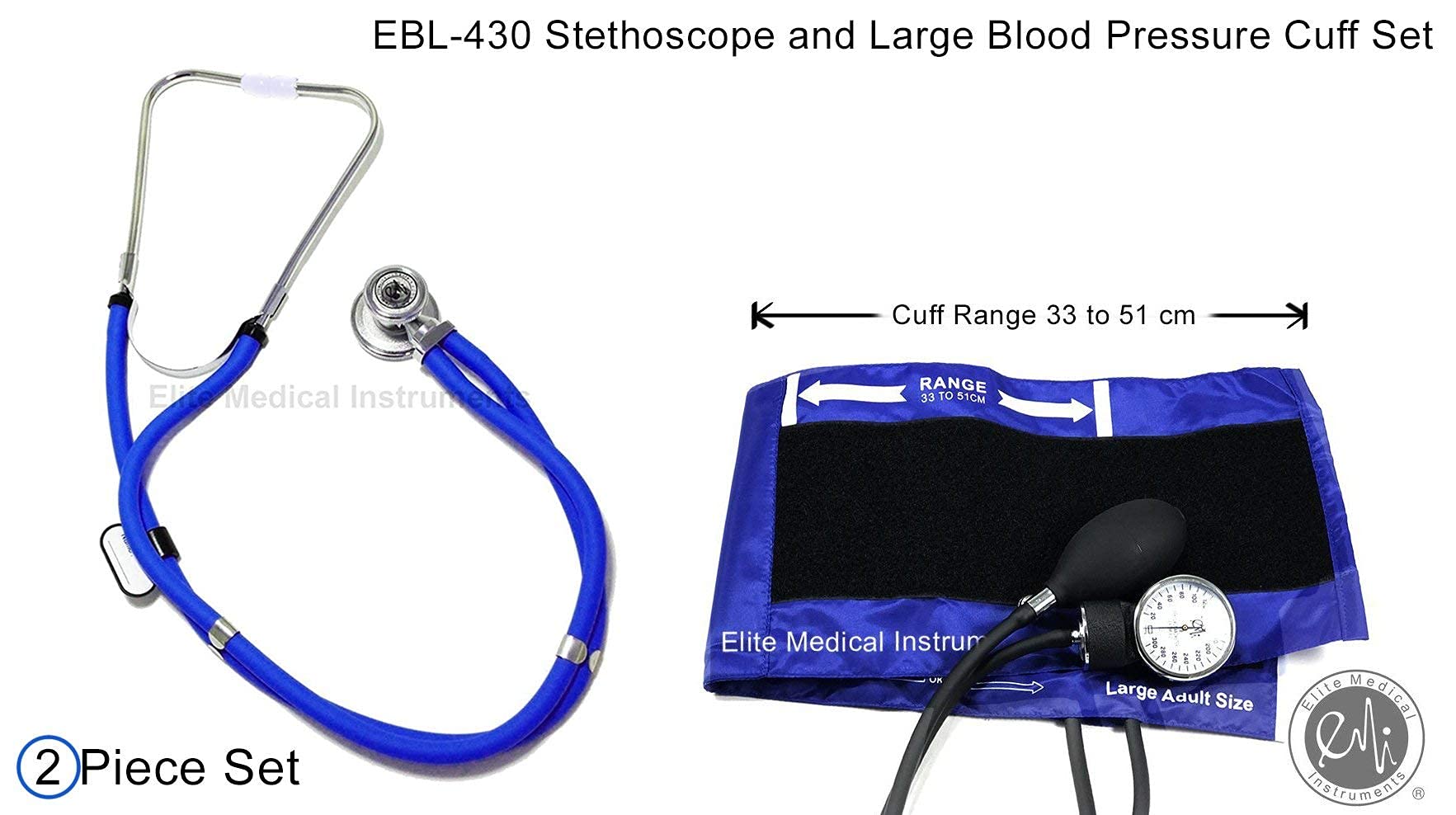 EMI EBL-430 Royal Sprague Stethoscope and Large Adult Cuff (See Large Cuff Size: 33 cm to 51 cm | 13 inch to 20 inch) Aneroid Sphygmomanometer Manual Blood Pressure Set