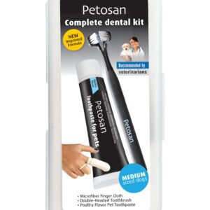 Petosan Complete Dental Kit for Dogs with Toothbrush, Toothpaste and Microfiber Cleaner, for Medium Dogs, 15-34 lbs