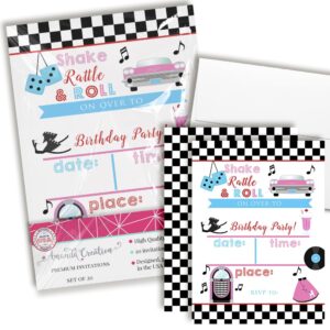 50's sock hop birthday party invitations, 20 5x7 fill in cards with twenty white envelopes by amandacreation