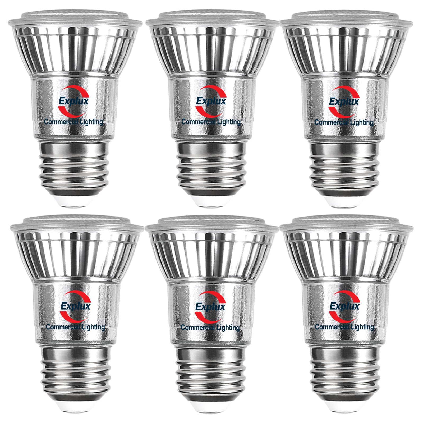 Explux Commercial-Grade LED PAR16 Long Neck Spotlight Bulbs, Dimmable, 60W Equivalent 500 Lumens, Classic Full Glass, 3000K Bright White, 6-Pack