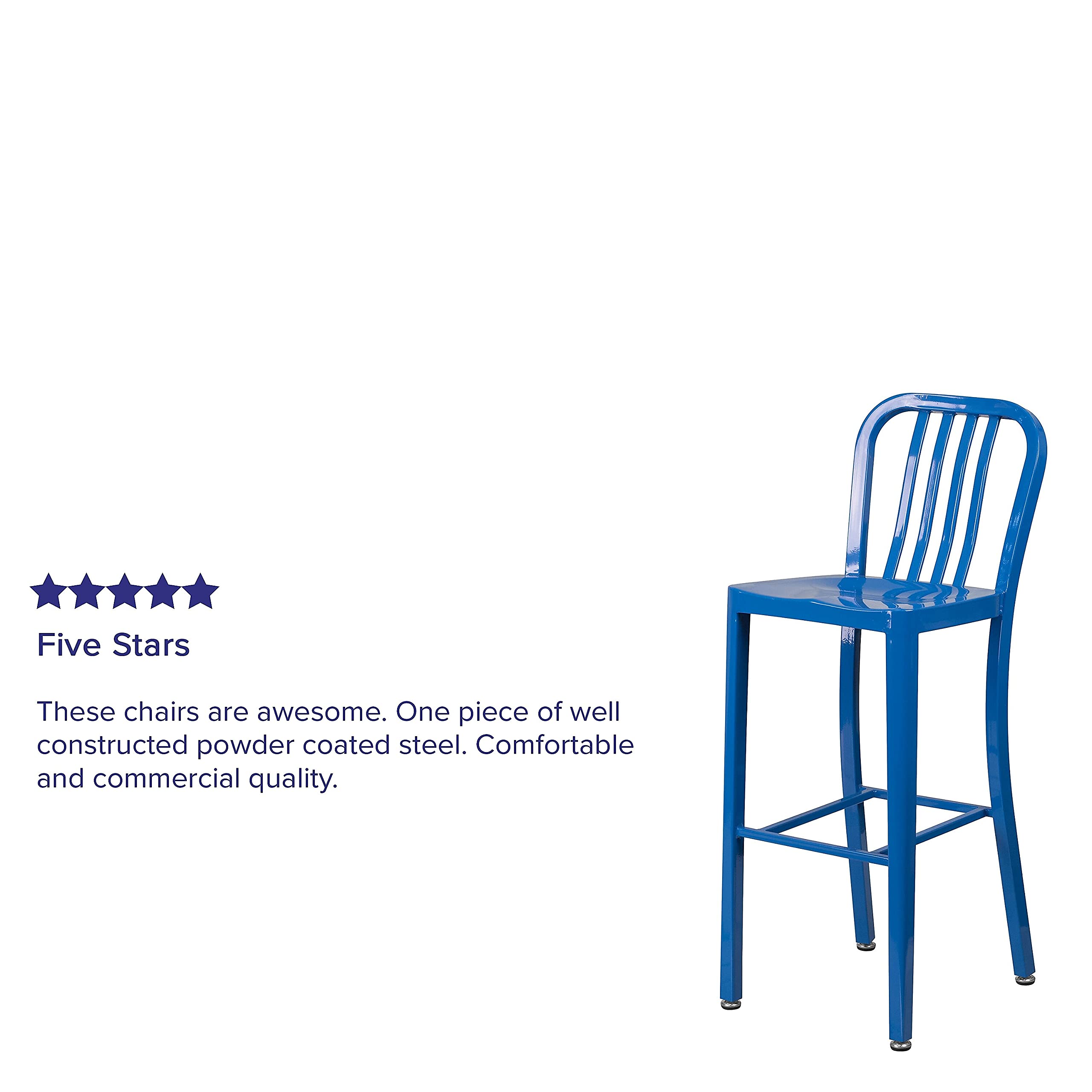 Flash Furniture Gael Commercial Grade 2 Pack 30" High Blue Metal Indoor-Outdoor Barstool with Vertical Slat Back