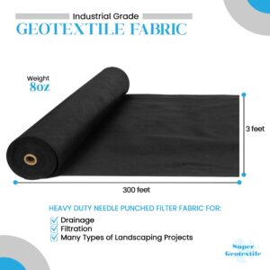 Super Geotextile 4, 6, 8 oz Non Woven Fabric for Landscaping, French Drains, Underlayment, Erosion Control, Construction Projects - 8 oz (3X300)