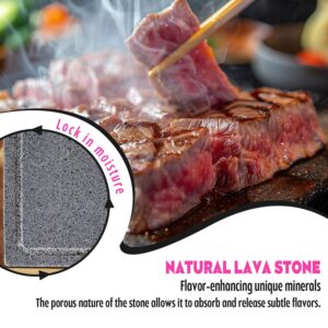 Artestia Lava Steak Stone Table Grill with Bamboo Tray Indoor Outdoor Smokeless Grill Meat, Veggies for BBQ Party, One Rechaud (8.46"*6.49")