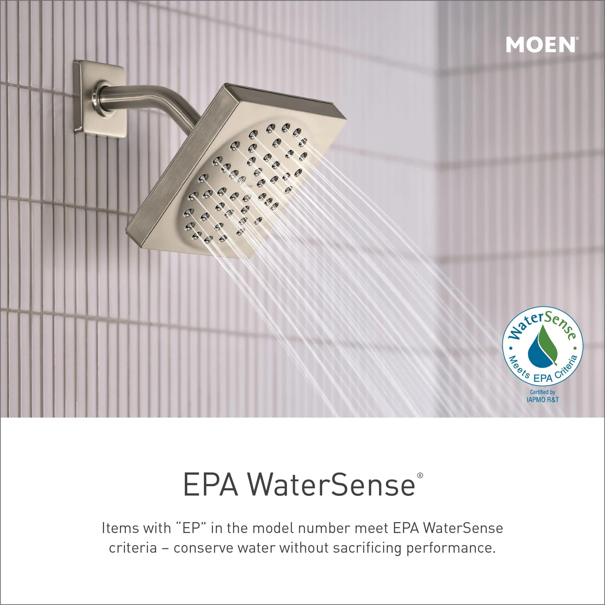 Moen Brantford Brushed Nickel Posi-Temp Shower Trim Kit with 8-Inch Eco-Performance Rainshower and Traditional Handle, Valve Required, T2252EPBN