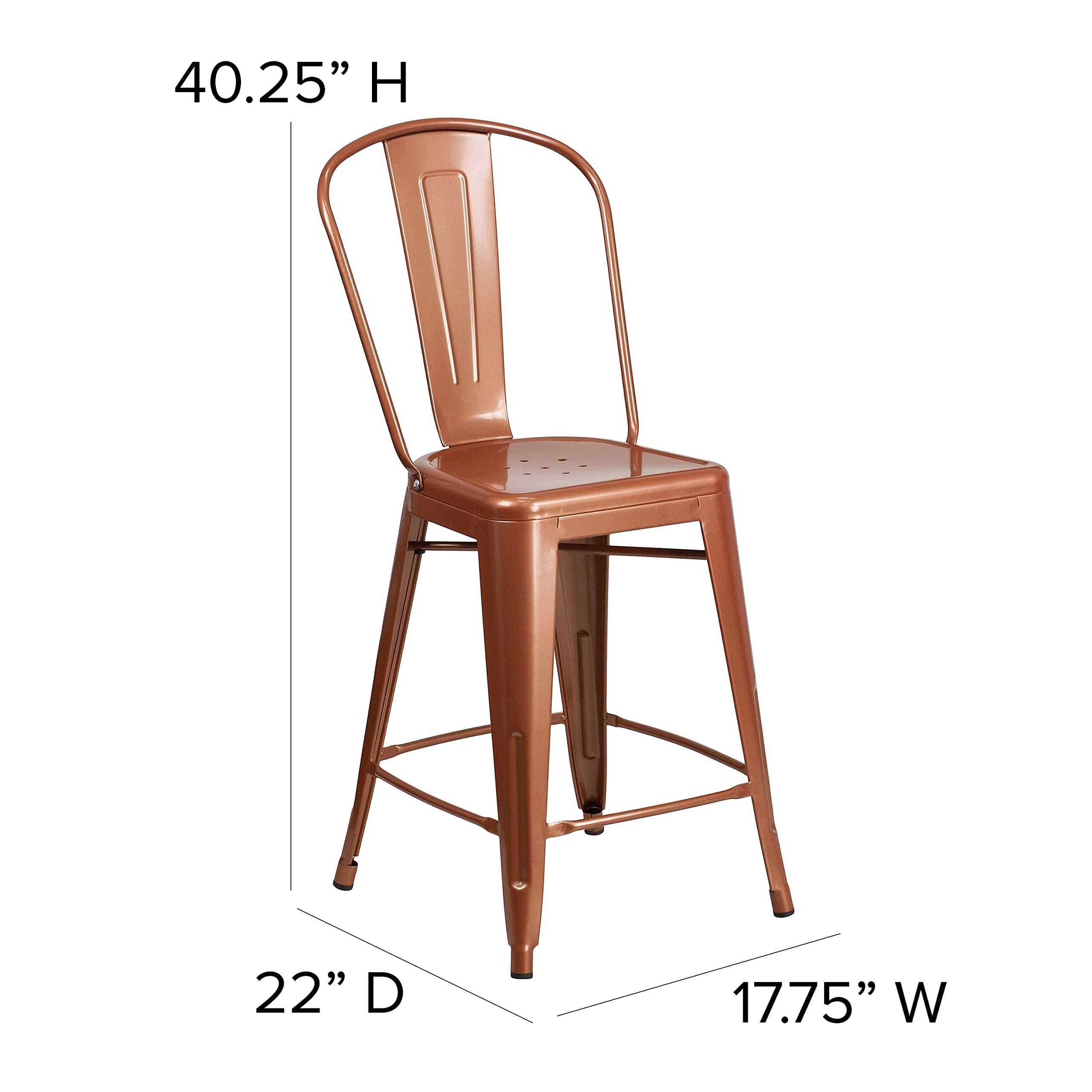 Flash Furniture Blake Commercial Grade 4 Pack 24" High Copper Metal Indoor-Outdoor Counter Height Stool with Back