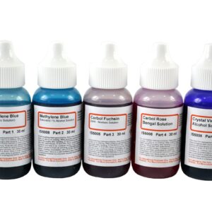 Innovating Science Bacteria Stain Set - 5 Microscope Slide Stains in 30mL Dropper Bottles: Methylene Blue (2), Carbol Fuchsin, Carbol Rose Bengal, Crystal Violate