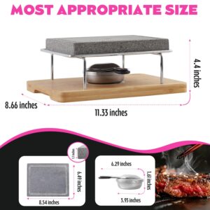 Artestia Lava Steak Stone Table Grill with Bamboo Tray Indoor Outdoor Smokeless Grill Meat, Veggies for BBQ Party, One Rechaud (8.46"*6.49")