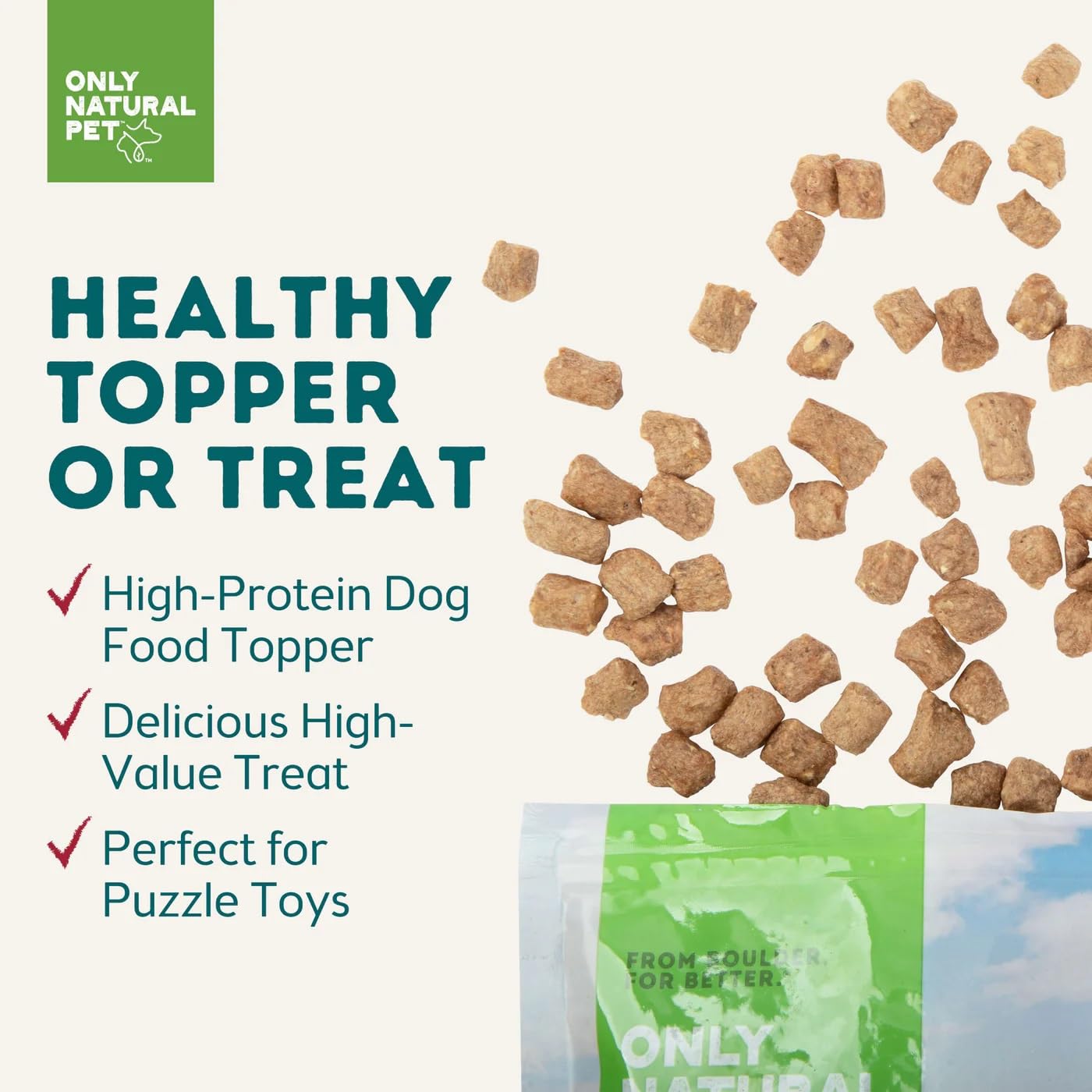 Only Natural Pet Raw Toppers - Freeze Dried Meal Topper, High Protein and Grain Free, Whole Food Nutrition for Dogs, Grass-Fed Beef & Tripe Recipe Flavored - 10 Ounce Bag