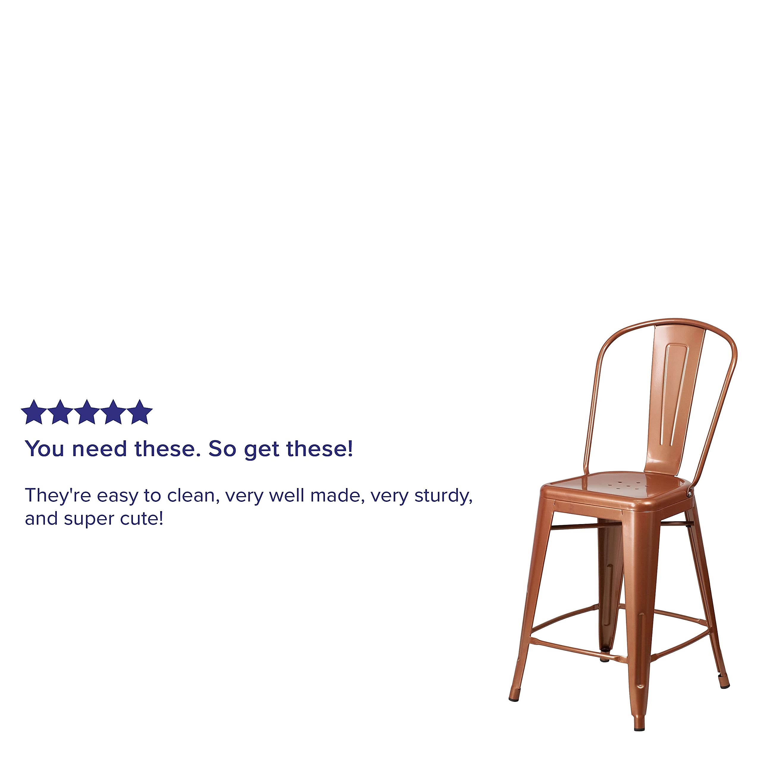 Flash Furniture Blake Commercial Grade 4 Pack 24" High Copper Metal Indoor-Outdoor Counter Height Stool with Back