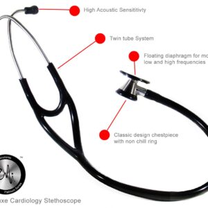 EMI Platinum Series Deluxe Black Cardiology Stethoscope with pressure sensitive Diaphragm ESC-333