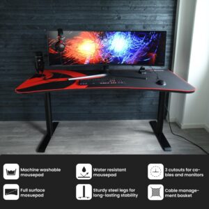 Arozzi Arena Gaming Desk 63" Wide, Ultrawide Curved Gaming and Office Desk, Large Gaming Desk with Custom Monitor Mount & Cable Management Under Desk (Black)