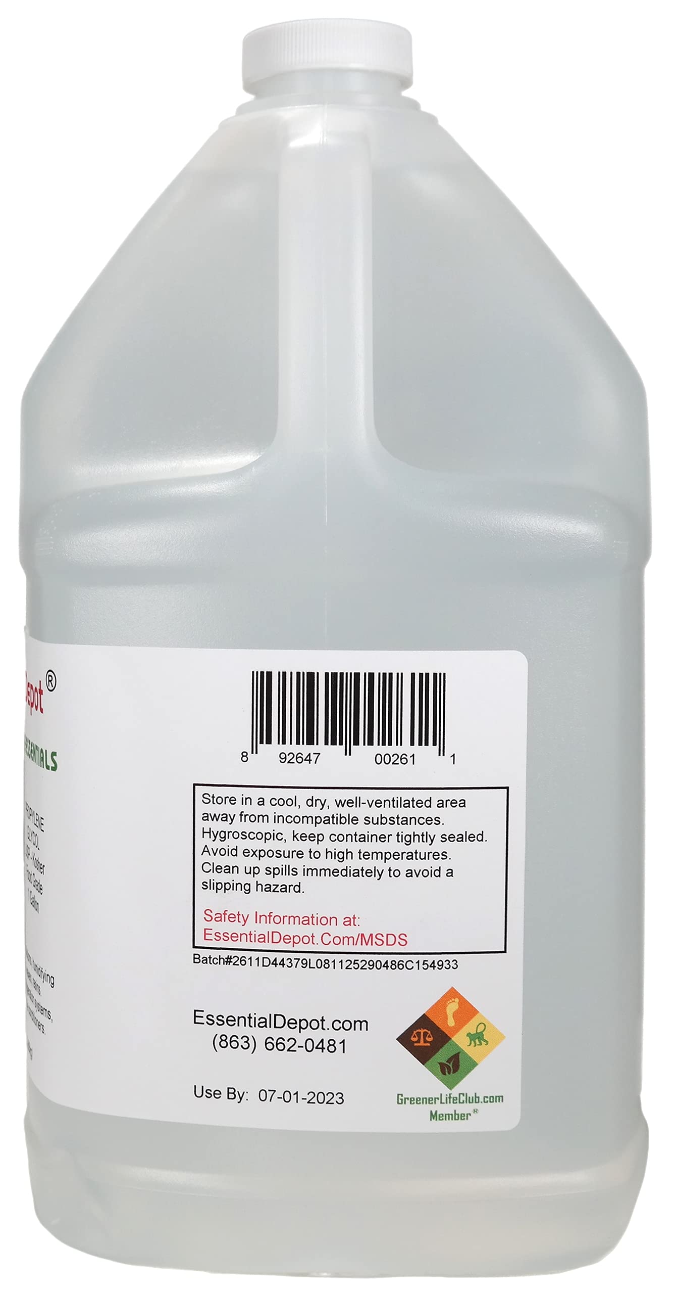 Propylene Glycol - USP - Kosher - Food Grade - USP - Kosher - 8 lb 9 oz net wt in a 1 Gallon Safety Sealed HDPE Container with resealable Cap