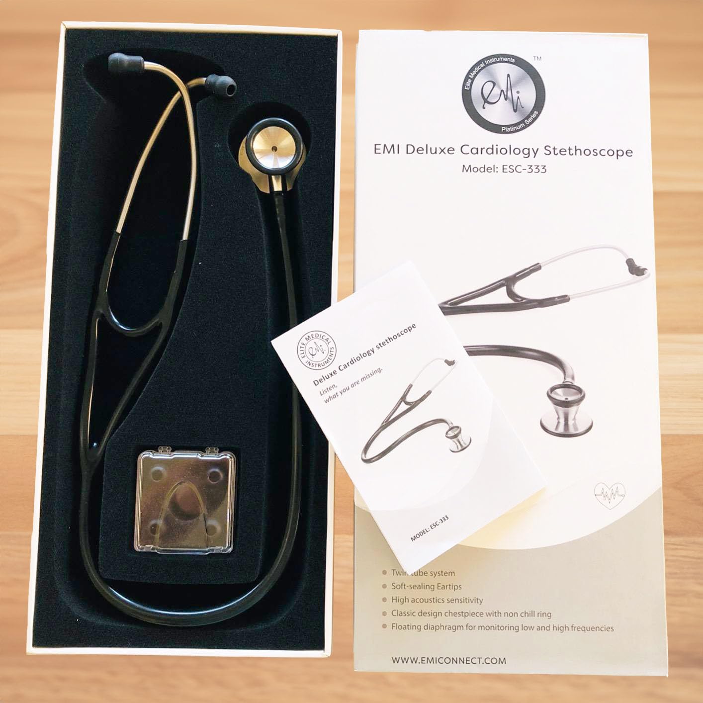 EMI Platinum Series Deluxe Black Cardiology Stethoscope with pressure sensitive Diaphragm ESC-333