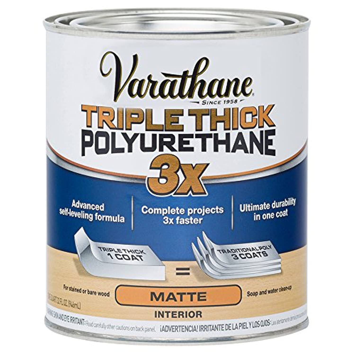 Varathane 304588 Triple Thick Polyurethane Wood Finish, Matte, Quart