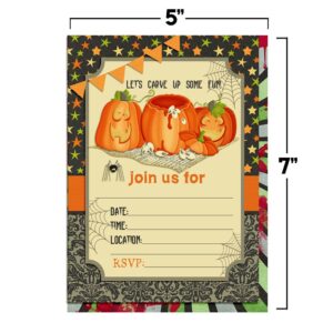 Pumpkin Carving Halloween Birthday Party Invitations, 20 5x7 Fill In Cards with Twenty White Envelopes by AmandaCreation