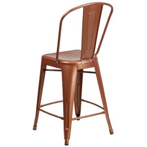 Flash Furniture Blake Commercial Grade 4 Pack 24" High Copper Metal Indoor-Outdoor Counter Height Stool with Back