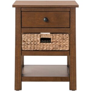 eHemco X-Side Nightstand End Table Side Table with Drawer, 2 Storage Shelves and Wicker Basket, Coffee